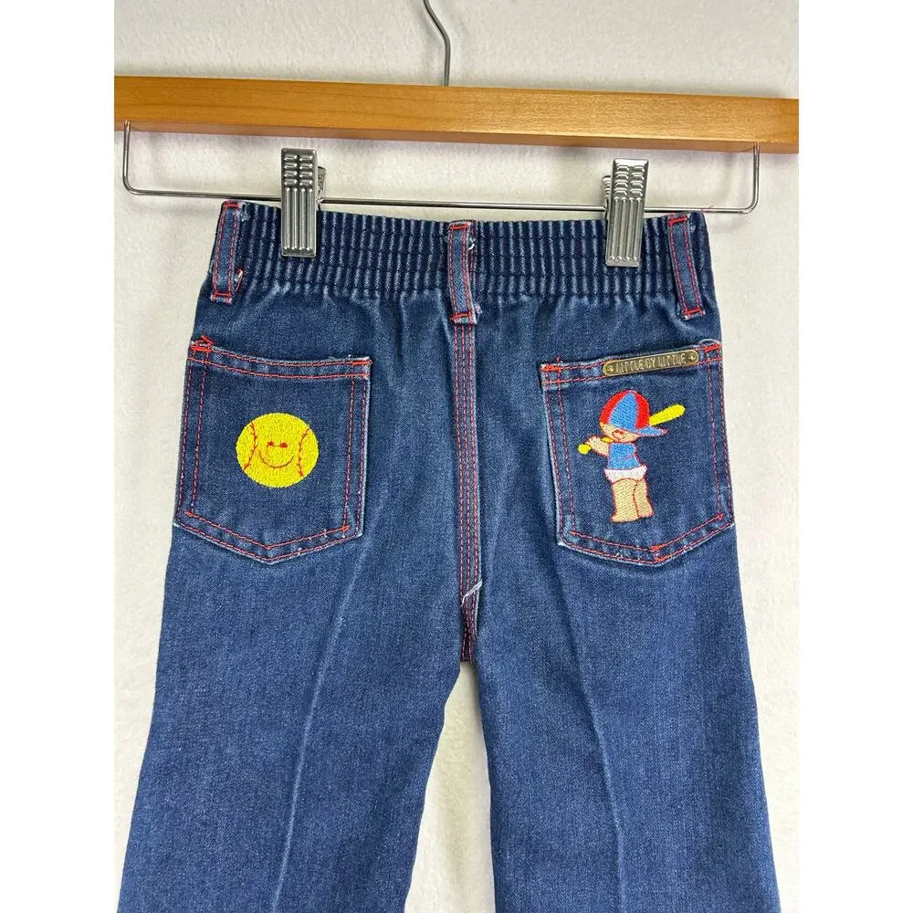 Vintage Little by Little 70/80s baby denim jeans‎ with red stitching 24m